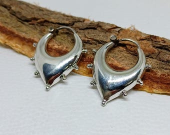 Vintage Vibes Thick and Bold Huggie Hoop Earrings, Silver Earrings, Silver Chunky Earrings Boho Earrings Dangle Drop Earrings Gift for her