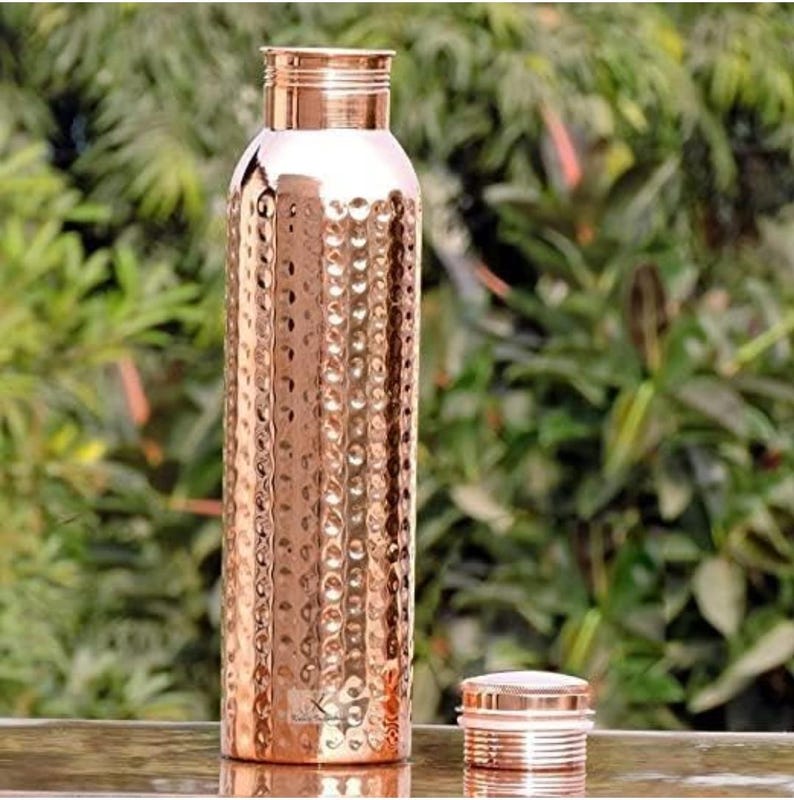 Copper Water Bottle, Copper Bottle, Copper tumbler for Drinking Water, Yoga bottle 950ml 100% Pure Copper Water bottle Handmade Ayurveda pot image 5