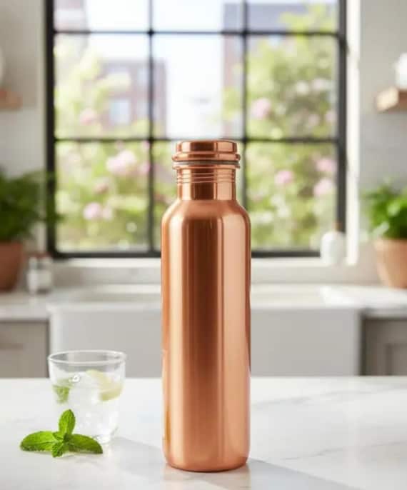 100% Pure Copper Water bottle,Copper Water Bottle, Copper Bottle, Copper tumbler for Drinking Water, Yoga bottle 950ml Handmade Ayurveda pot