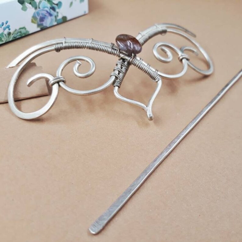 Silver Hair Claw Clip for Bun With Natural Stone Indian Agate Etsy