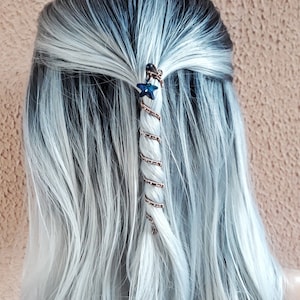 Swarovski star dreadlock bead for hair braid, wire wrap viking dread beads for women with blue swarovski charm