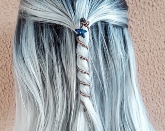 Perle de dreadlock étoile Swarovski pour tresse de cheveux, perles d’effroi viking en fil de fer pour femmes avec charme swarovski bleu