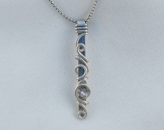 Collier pendentif barre en argent 950 avec cristaux swarovski, pendentif barre délicat pour femme