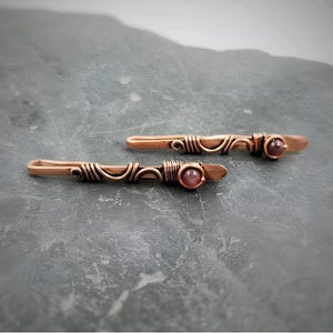 2 pcs hair bobby pins with amethyst, hair claw for thin or thick hair handmade with copper wire