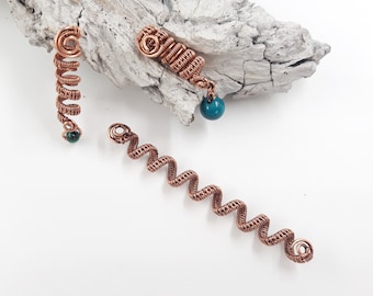 3pcs dreadlock beads with natural stones, copper wire wrapped dread locks rings