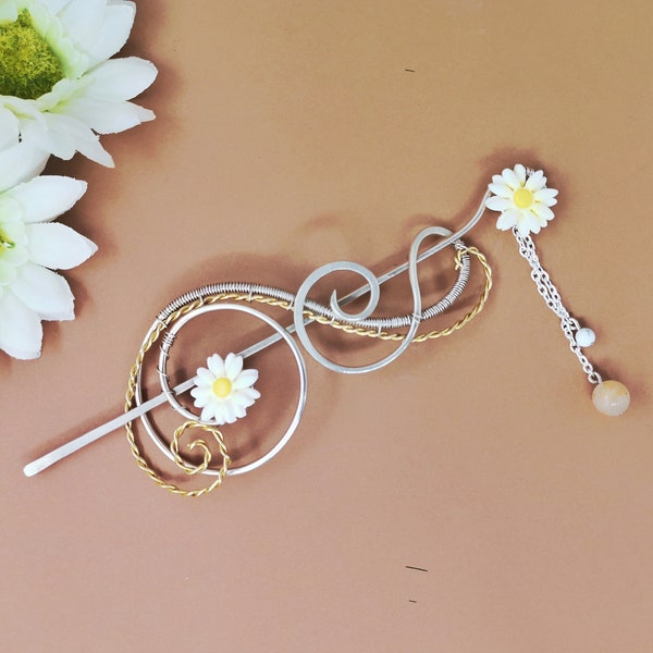 Barrette marguerite en fil argenté et doré, fourche fleur de jade jaune pour mariée, ornement de cheveux de mariage