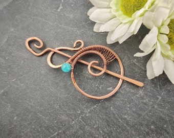 Copper hair claw clip for woman with blue amazonite