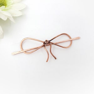 Preppy hair bow for thin or fine hair, gift for her small hair tie, Tiny hair clip in copper, brass or silver wire