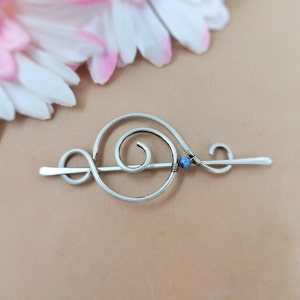 Small hair clip with sodalite beads for fine hair, silver plated hairpin for woman