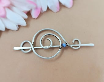 Small hair clip with sodalite beads for fine hair, silver plated hairpin for woman