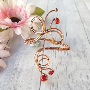 floral upper arm bracelet with coral beads, boho style upper arm bracelet for women