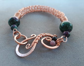 Bracelet celtique pour femme en fil de cuivre et pierres naturelles