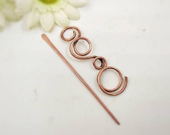 Copper hair pin for thick hair, handmade jewelry celtic hair clip for women, spiral hair barrette in copper, brass or silver