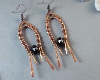 Crystal Beads Edgy Earrings - Heady Wire Wrap Art Deco Teardrop Earrings