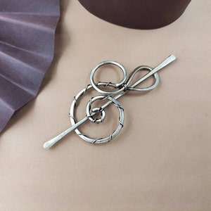 Silver Wire wrapped hair barrette for thin or long hair, spiral brass or copper hair fork