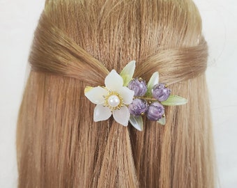 Korean hair clip for women, vintage hair comb for thin or fine hair with crystal flower, lily hair bun with crystal beads.