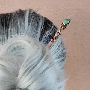 Stripped agate hair stick with filigree, copper hair fork with natural stone, hair chopsticks for bun
