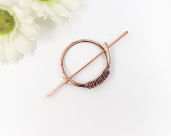 Aged copper wire hair clip with spiral detail, Tiny hair barrette for women in silver o brass wire