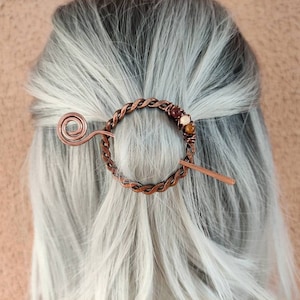 Celtic hair barrette with mookaite jasper beads, Viking style round hair accessory
