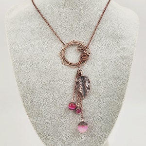 Layered necklace whit pink agate beads, copper wire pendant necklace for women, Christmas gift for her zdjęcie 5