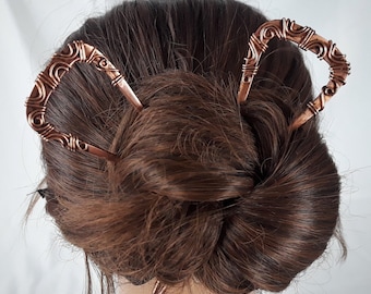 2 épingles à cheveux art déco avec ornements et filigranes, petite fourchette à cheveux pour chignon en fil de cuivre enroulé, Cadeau pour ses barrettes à cheveux baroques