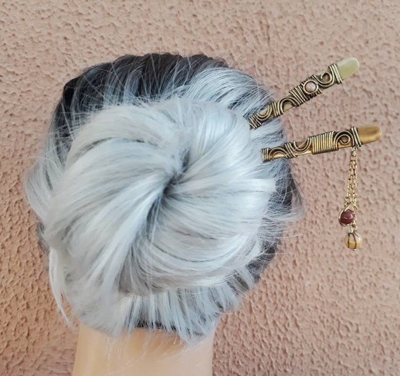 Mode Damen Haar Stäbchen Haarstab Haarschmuck Pin mit Ketten Anhänger Mode Damen Haar Stäbchen Haarstab Haarschmuck Pin mit Ketten Anhänger