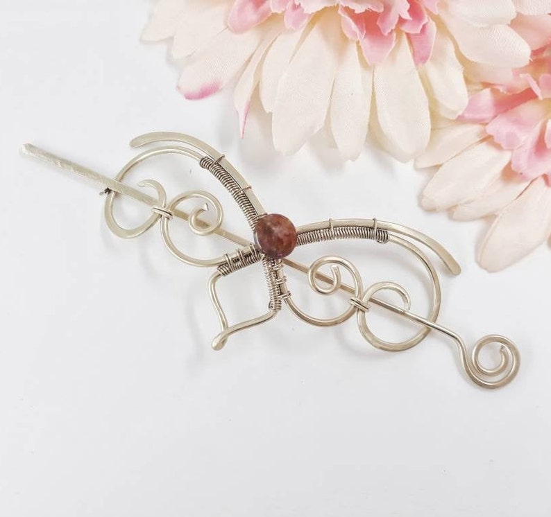 Silver Hair Claw Clip for Bun With Natural Stone Indian Agate Etsy