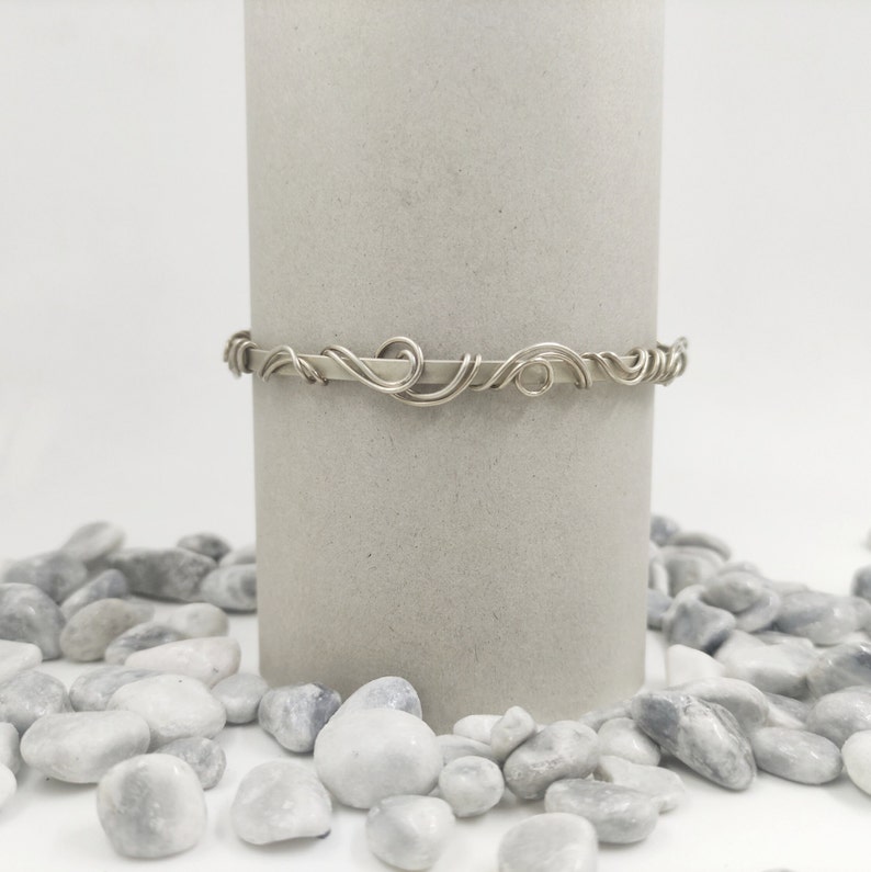 Silver upper arm cuff bracelet for women, upper armlet for bride, copper wire upper arm bracelet, gift for mom image 1
