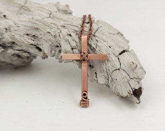 Pendentif croix en fil de fer pour homme et femme, collier pendentif crucifix en cuivre, collier religion