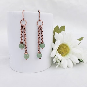 Dangling earrings with gemstones, copper or silver threader earrings for women