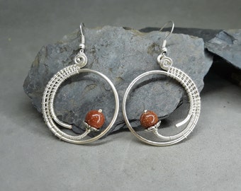 Boucles d'oreilles en argent allemand pour l'été, boucles d'oreilles en spirale avec pierres précieuses