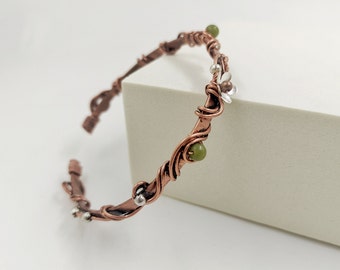 Copper wire bracelet, flower bracelet for her, tangled bracelet, fairy tale bracelet for women