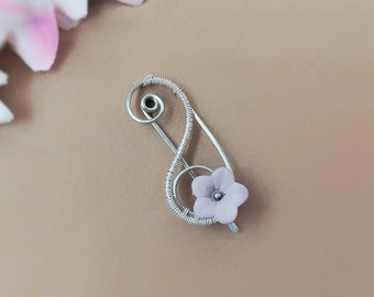 Bloem haar clip voor dun haar, Zilver draad verpakte haar barrette voor meisje, Koreaanse bloem haar knot