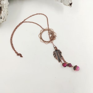 Layered necklace whit pink agate beads, copper wire pendant necklace for women, Christmas gift for her zdjęcie 1