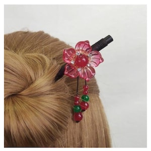 Flower hair stick for decorated your bun, crystal leaf hair fork with tassel beads, antique chinese hair comb for women