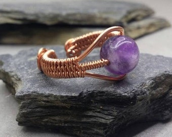 Bague améthyste violette, bague réglable pour elle, bague en cristal violet pour femmes