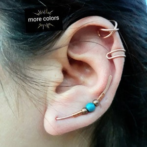 Ear Crawler Earrings Fake Piercing - Chrysocolla Earrings Set