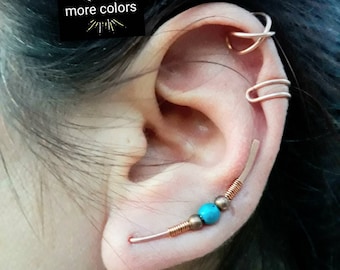 Ear Crawler Earrings Fake Piercing - Chrysocolla Earrings Set