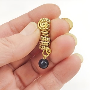 wire dreadlock bead with natural stone, dread lock ring of brass, German silver or copper