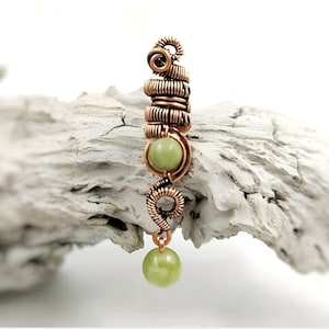 Dreadlock accessory with green jade beads, dread lock accessory with copper wire for hair wrapping