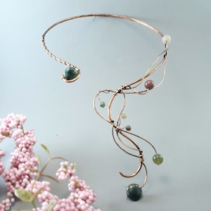 Indian Agate Elf Necklace - Forest Fairy Fantasy Necklace - Open Copper Wire Necklace