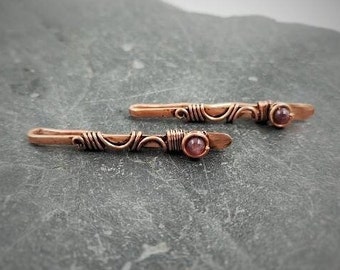 2 pcs hair bobby pins with amethyst, hair claw for thin or thick hair handmade with copper wire