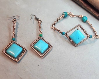 Ensemble de bracelets boucles d'oreilles turquoise - Boucles d'oreilles chrysocolle Bracelet Boho