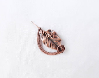 Small leaf hair clip bobby pin for women, scarf barrette for her, copper hair claw clip for fine hair