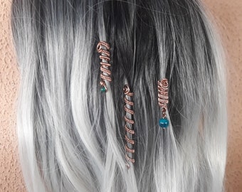 3pcs dreadlock ornaments with natural stones, copper wire wrapped dreadlocks rings