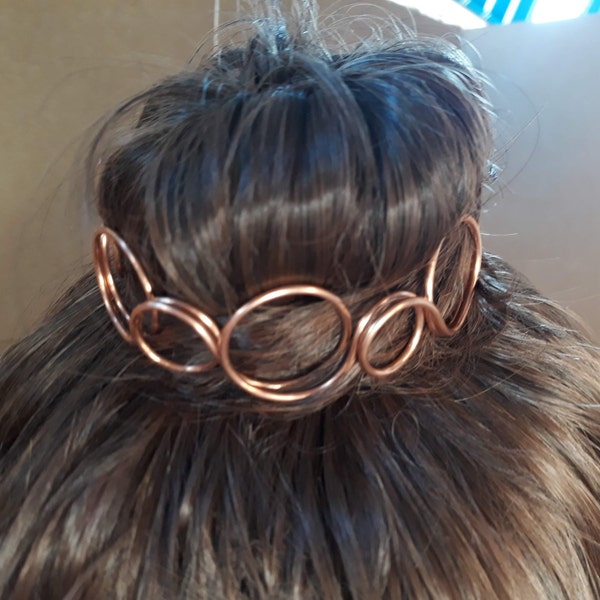 Circle hair barrette for bun holder with hair sticks - Succulent hair accessories copper wire wrapped jewelry for women