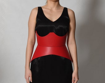 XO Red Leather Corset, XXS-5XL, Hourglass wide belt, Plain leather belt hips and waist, Curved leather wide Corset
