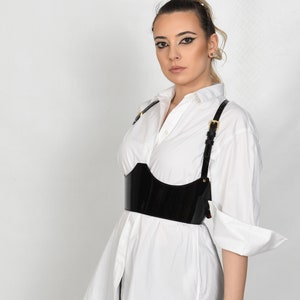 XXS - 5XL Black Patent Leather Under-bust Corset, Plain wide leather Corset belt