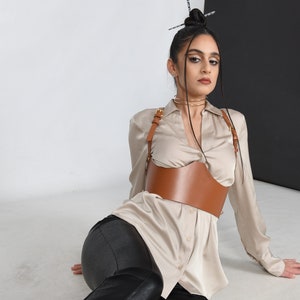 XXS - 5XL Brown Leather Under-bust Corset, Plain wide leather Corset belt