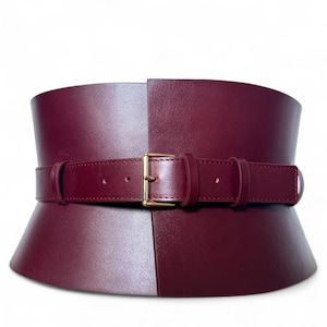 XXS - 5XL Burgundy Double buckle Suede Leather Corset, Hourglass Curved wide Plain leather waist belt